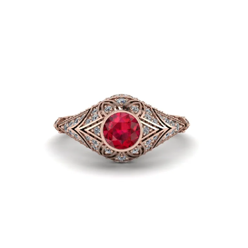 Stunning Sapphire Engagement Rings For Luxury Brides-Ruby Bezel Vintage Filigree Engagement Ring - Kendall No. 11