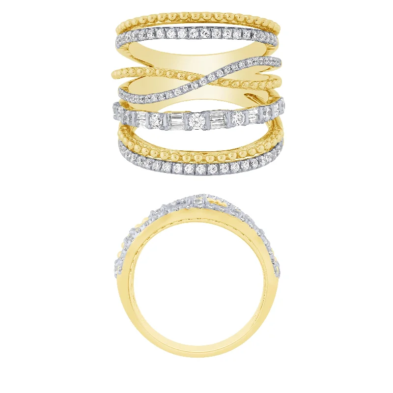 Luxury Engagement Rings For Fashionable Brides-14K Yellow Gold Diamond Layered Ring