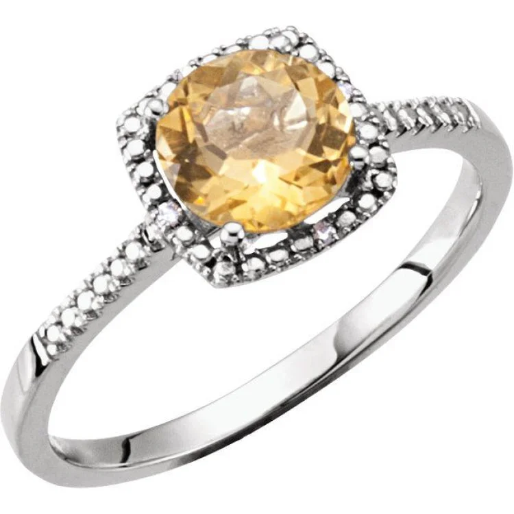 Custom Wedding Bands For Unique Fashion-Sterling Silver Natural Citrine & .01 CTW Natural Diamond Ring