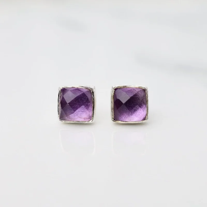 Stunning Hoop Earrings For Glamorous Nights-Madeline Stud Earrings - Silver Square - Amethyst