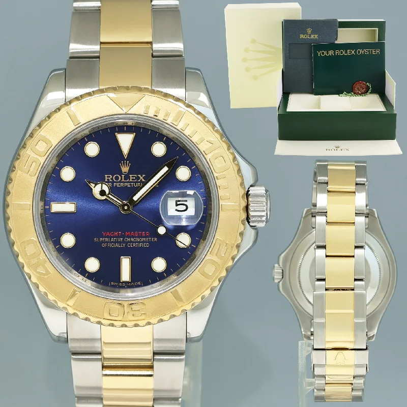 Fashionable Smart Watches For Women-2009 MINT Rolex Yacht-Master 16623 Blue Two Tone Steel Yellow Gold Watch Box