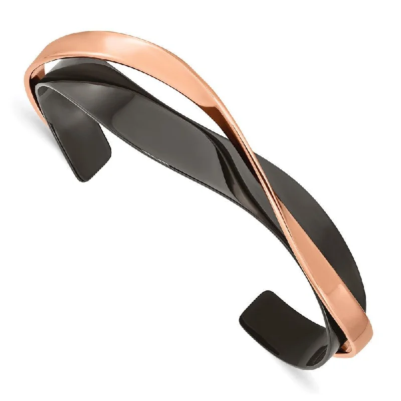 Elegant Jade Bangles For Sophisticated Style-Stainless Steel Polished Black/Rose IP-plated Layered & Twisted Bangle