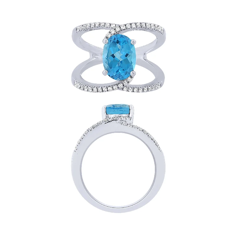 Bold Gemstone Engagement Rings For Creative Brides-14K White Gold Diamond And Blue Topaz Fashion Ring