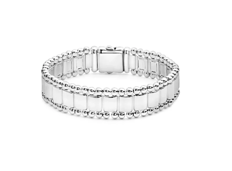 Stunning Gemstone-Studded Tennis Bracelets For Luxe Wear-Anthem Caviar Lined Link Bracelet in Sterling Silver, Size 7