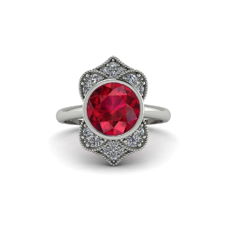 Unique Gemstone Rings For Colorful Fashion-Ruby Bezel Vintage-Inspired Engagement Ring - Olive No. 12