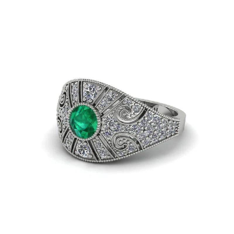 Personalized Engagement Rings For Unique Proposals-Emerald Vertical Three Stone Vintage Engagement Ring - Vivienne No. 6