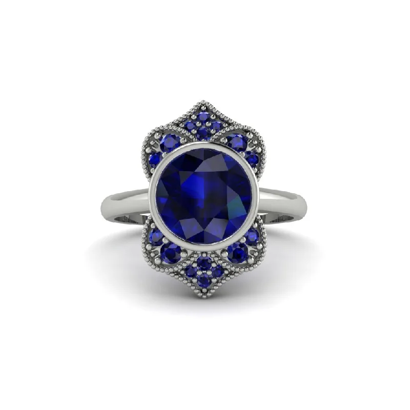 Elegant Wedding Rings For Special Occasions-Sapphire Bezel Vintage-Inspired Engagement Ring - Olive No. 75