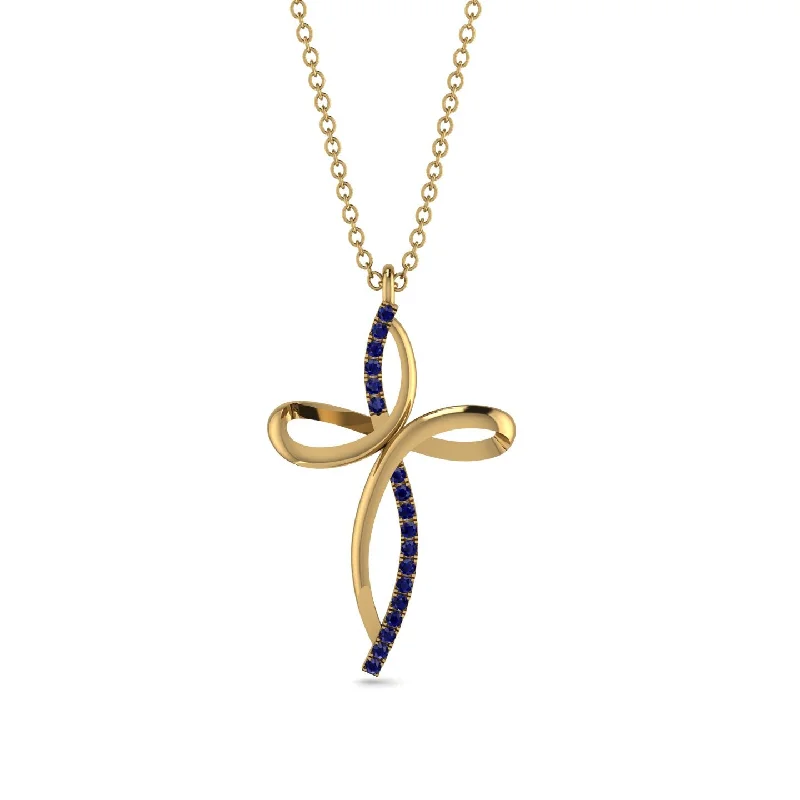 Unique Sapphire Swirling Cross Necklace - Arthur No. 13