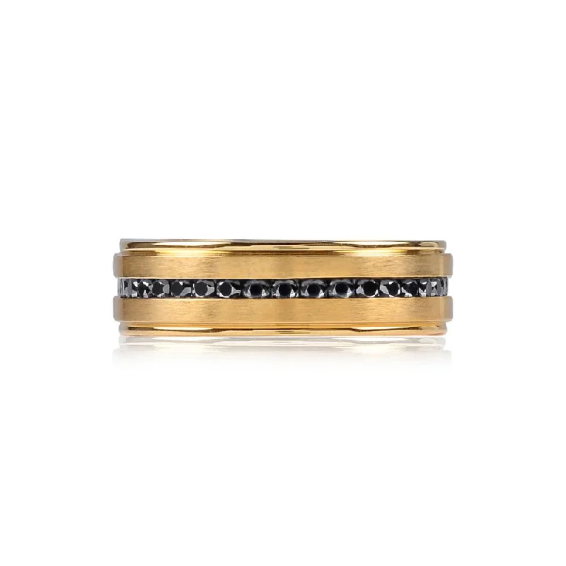 Simple Diamond Rings For Subtle Elegance-A.R.Z Gold Tone Steel Ring With Black Stones