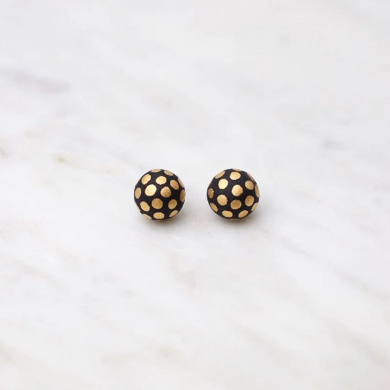 Fashionable Silver Earrings For Every Day-Matte Black Ladybug Stud Earrings