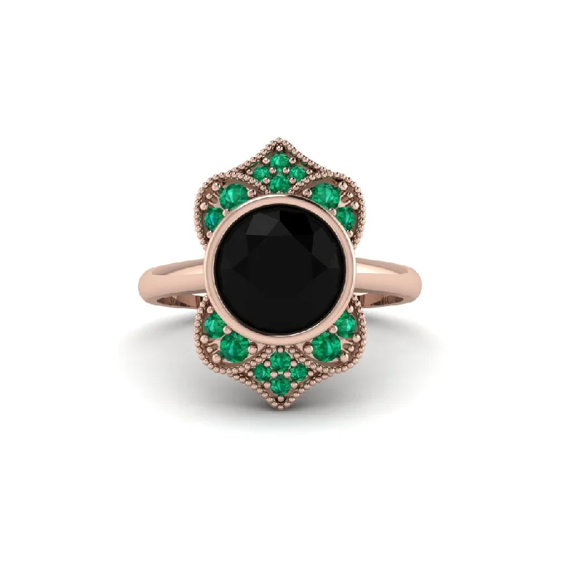 Stunning Opal Rings For Elegant Appeal-Black Diamond Bezel Vintage-Inspired Engagement Ring - Olive No. 23