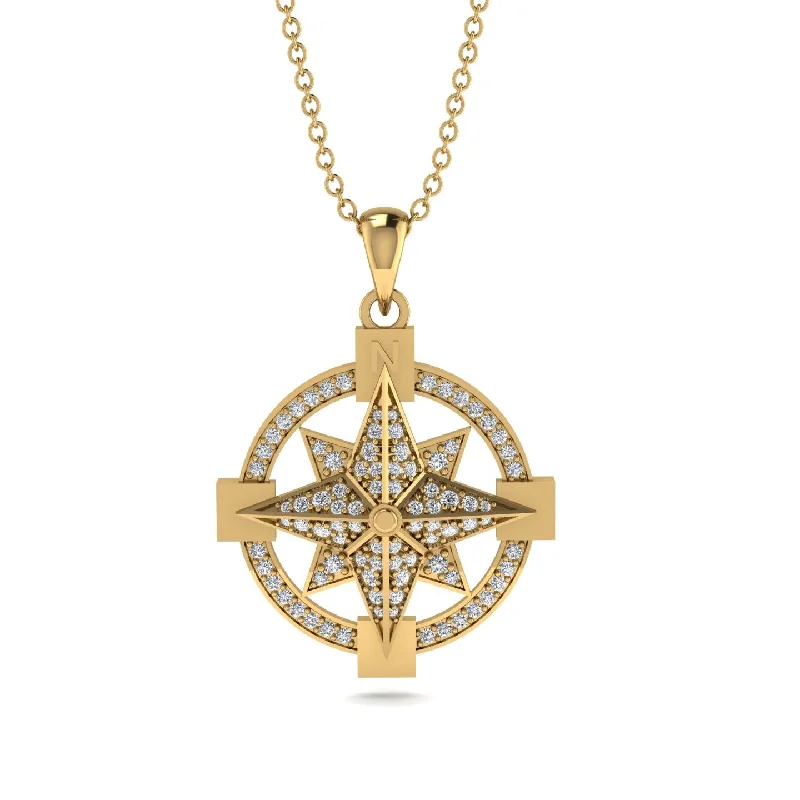 Diamond-Encrusted Compass Charm Necklace - Celeste No. 1