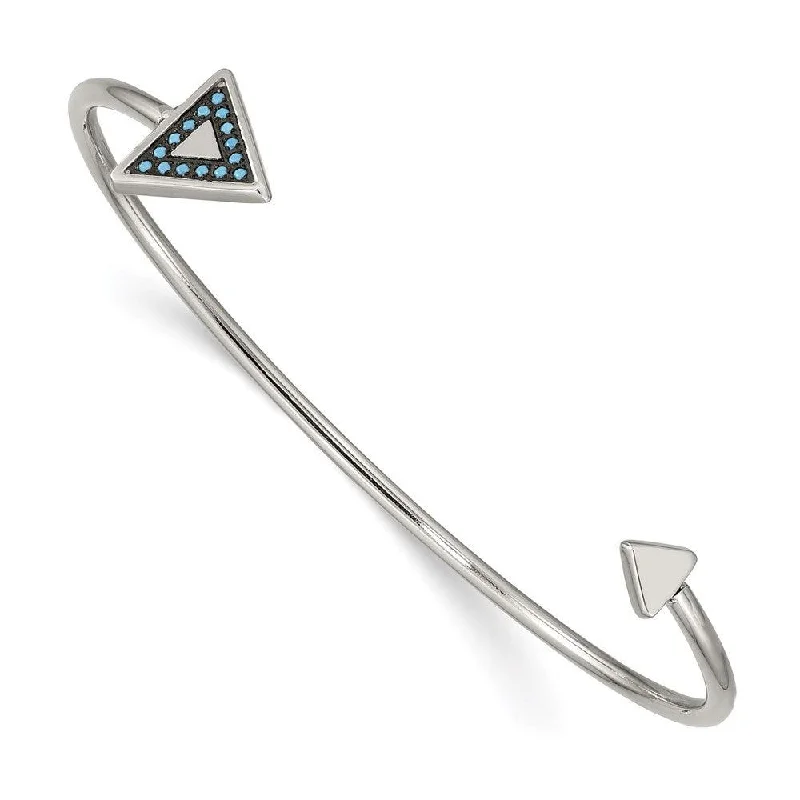 Unique Bridal Bangles For Wedding Glam-Stainless Steel Polished with Reconstructed Turquoise Triangle Bangle