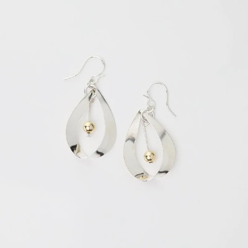 Beautiful Hoop Earrings For Stylish Women-Sterling Silver Ribbon Encased Gold Filled Bead Earrings