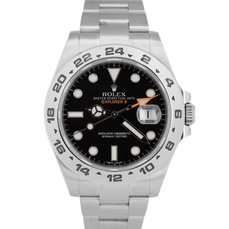 Luxury Timepieces For Special Occasions-MINT PAPERS Rolex Explorer II Black 42mm Steel Orange GMT Date Watch 216570 BOX