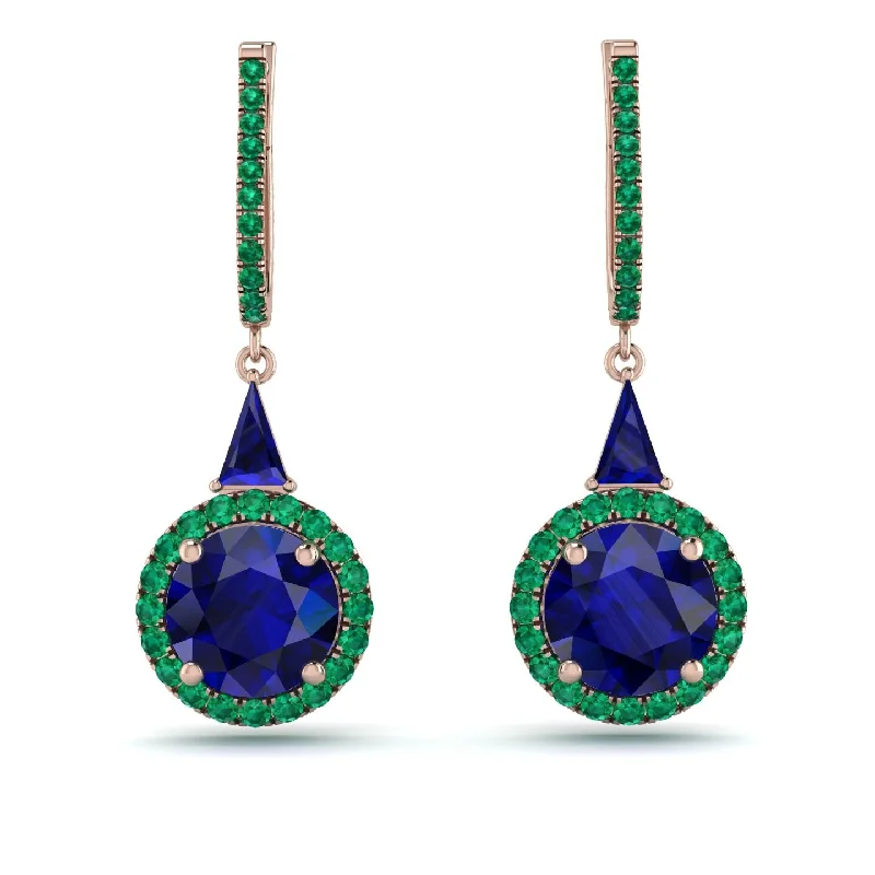 Stylish Earrings For Day Wear-Hidden Halo Sapphire Earrings - Joanna No. 29