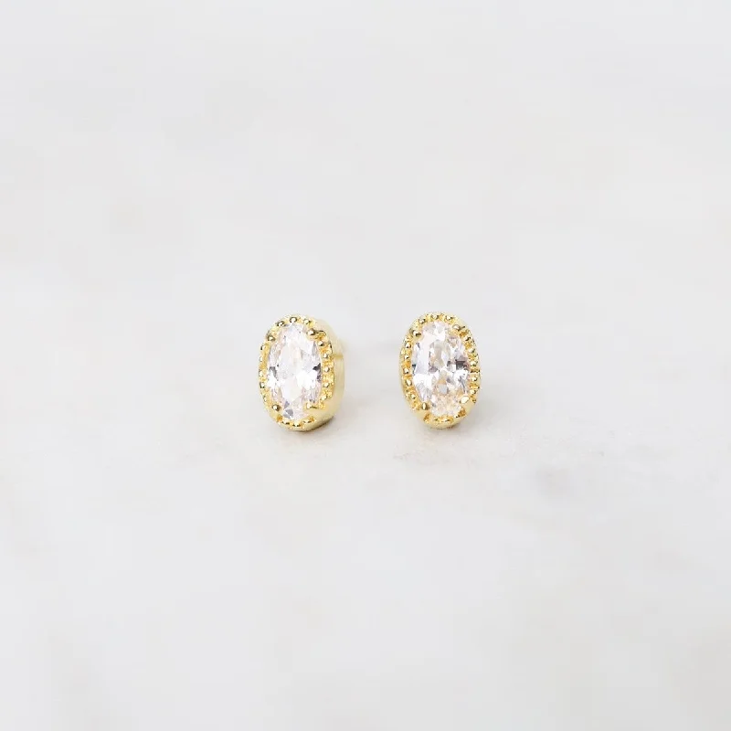 Unique Earrings For Artistic Style-Gold Vermeil Oval CZ with Milgrain Edge Stud Earrings