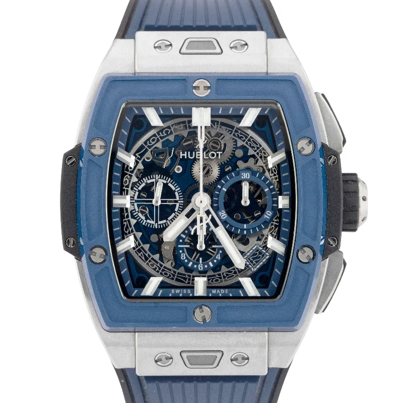 High-Tech Smart Watches With Fitness Features-Hublot Spirit of Big Bang Titanium Blue Ceramic 42 Skeleton 642.NL.7170.RX Watch