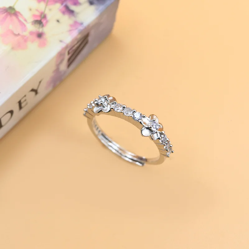 Beautiful Vintage-Inspired Wedding Rings For Classic Brides-Zarkan Silver Zircon Flower Blossom Ring