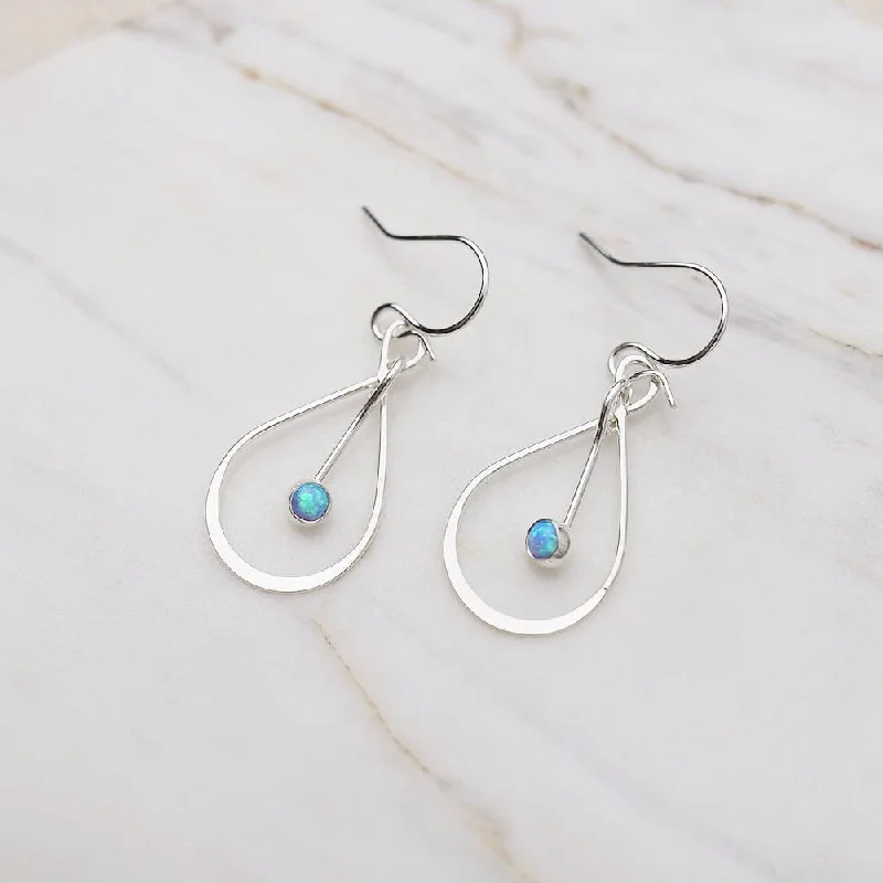 Colorful Earrings For Casual Looks-Blue Opal Tear Drop Cab Dangle Earrings Sterling Silver