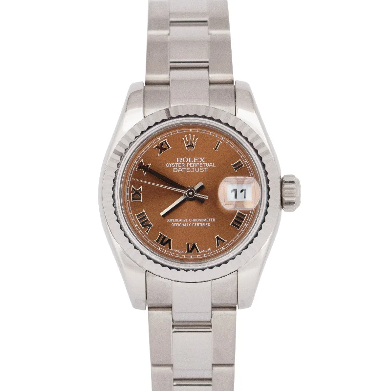 Solar-Powered Sport Watches For Sustainable Fashion-2020 PAPERS Rolex DateJust 26mm Copper Dial Oyster 18K White Gold 179179 BOX