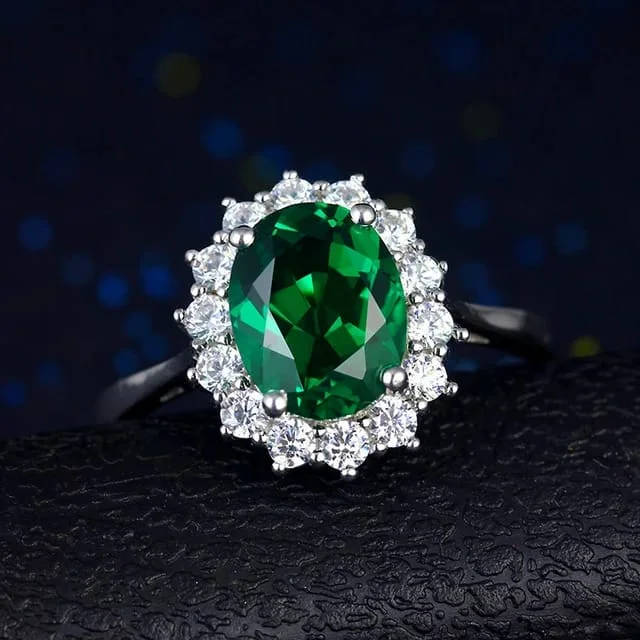 Timeless Engagement Rings For Everlasting Glam-Hallmark Silver Green American Diamond Oval Shape Ring