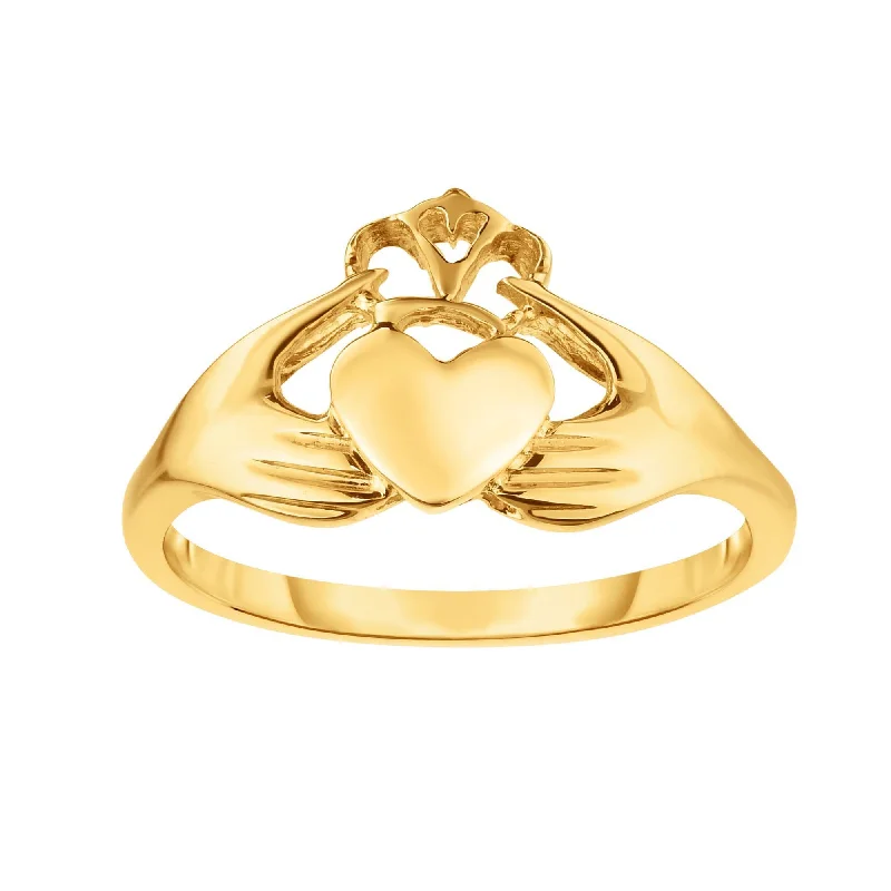 Vintage-Inspired Rings For Retro Glam-14kt Gold Size-7 Yellow Finish 1.6-10mm Shiny Claddagh Ring