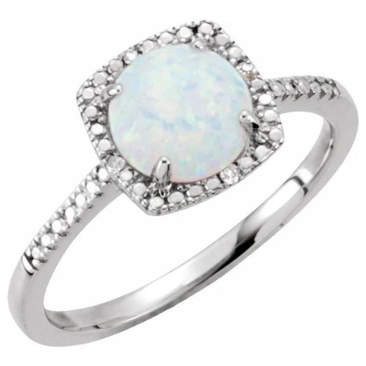 Classic Solitaire Engagement Rings For Timeless Appeal-Sterling Silver Lab-Grown White Opal & .01 CTW Natural Diamond Ring