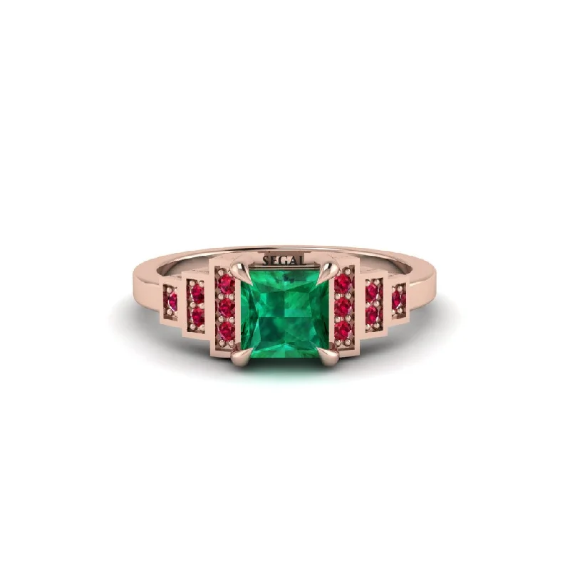 Luxury Gemstone Wedding Rings For Special Occasions-Emerald Geometric Princess Cut Engagement Ring - Thea No. 50