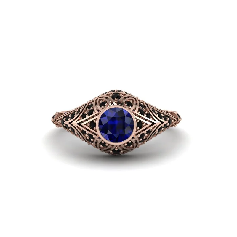 Beautiful Rose Gold Engagement Rings For Brides-Sapphire Bezel Vintage Filigree Engagement Ring - Kendall No. 44