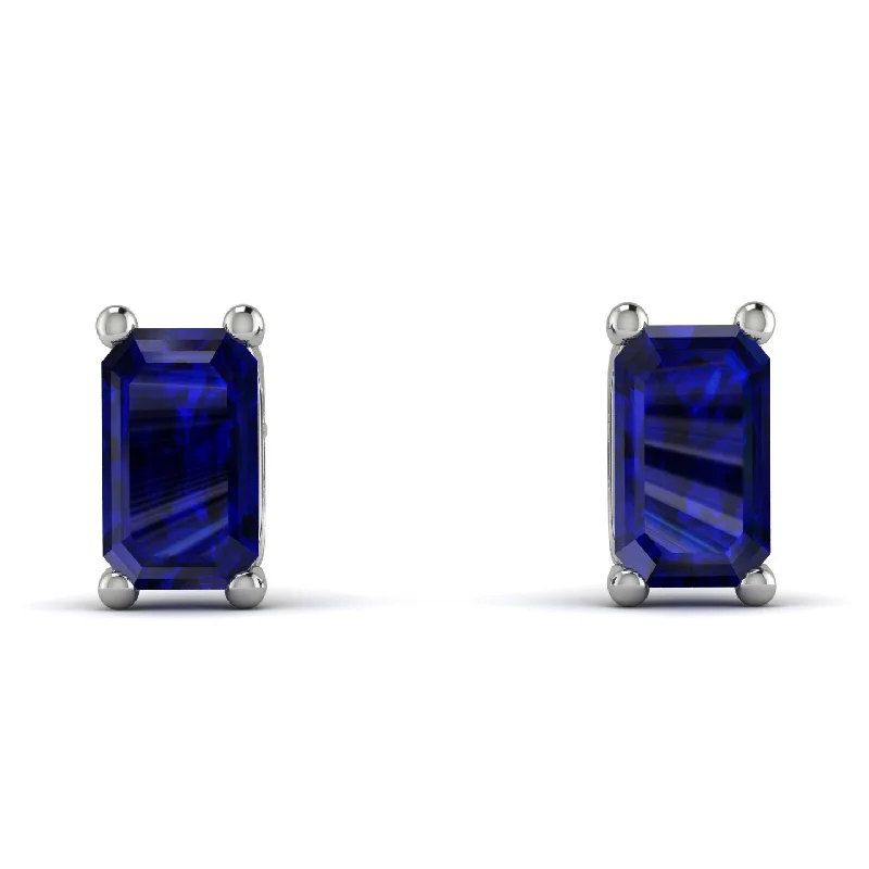 Trendy Earrings For Night Fashion-Hidden Diamonds Emerald Cut Sapphire Earrings - Angel No. 60