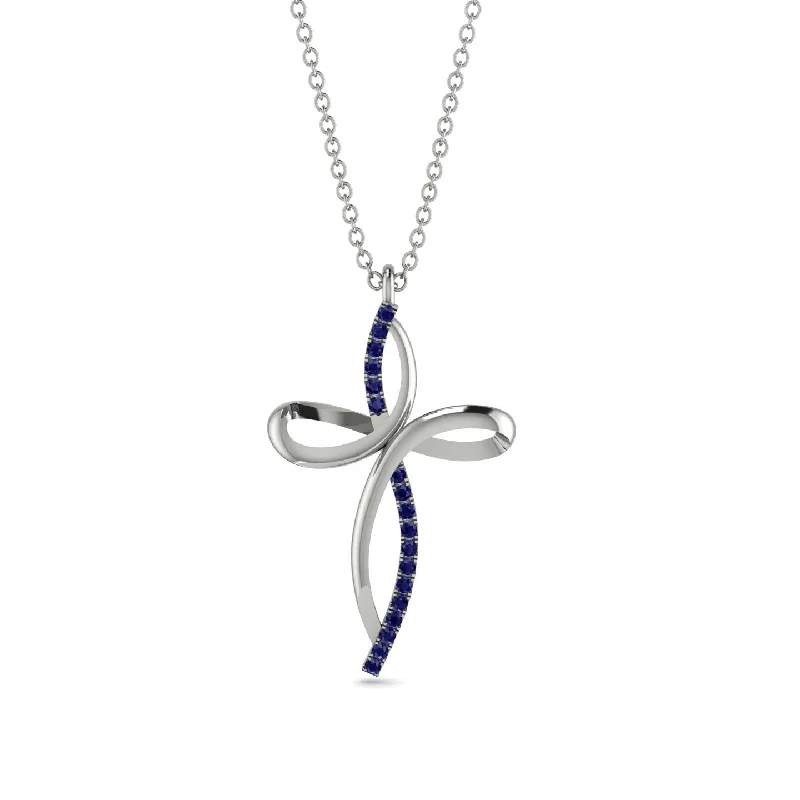 Unique Sapphire Swirling Cross Necklace - Arthur No. 15