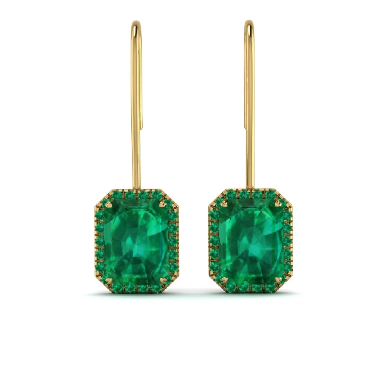 Elegant Dangle Earrings For Special Occasions-Halo Emerald Cut Emerald Earrings - Izabella No. 19