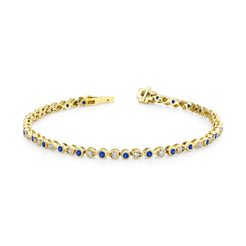 Sparkling Diamond Tennis Bracelets For Luxury Glam-Blue Sapphire 14K Yellow Gold Bracelet with Diamonds