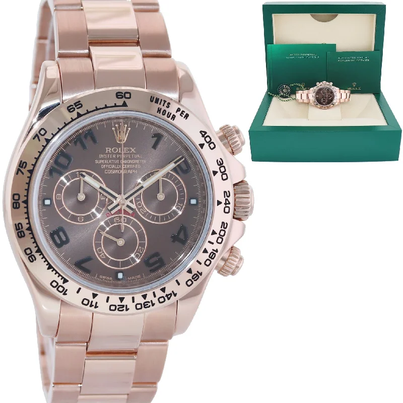 Stylish Leather Strap Watches For Casual Wear-2019 MINT Rolex Daytona Cosmograph Rose Gold Chocolate Arabic 116505 Chrono Watch