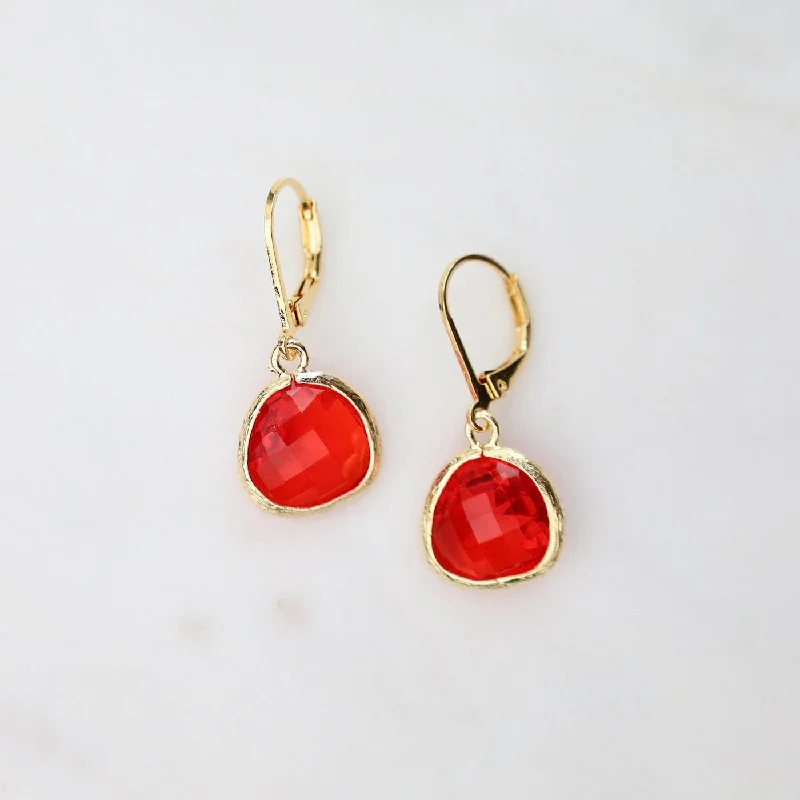 Colorful Stud Earrings For Fun Fashion-Gold Plated Red Crystal Lever Back Earrings