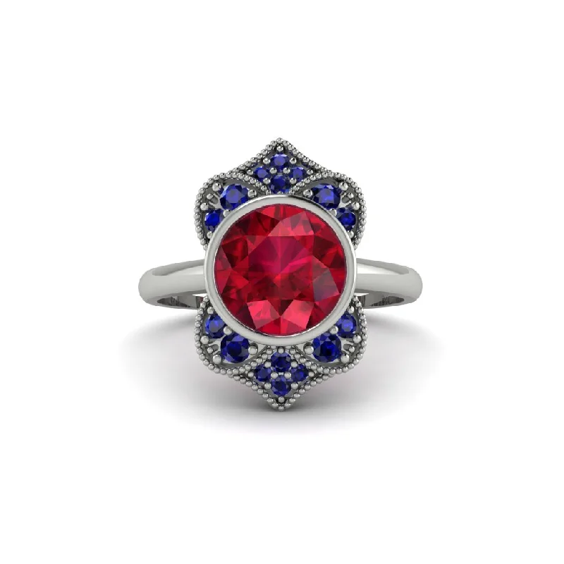 Simple Gemstone Engagement Rings For Subtle Beauty-Ruby Bezel Vintage-Inspired Engagement Ring - Olive No. 72