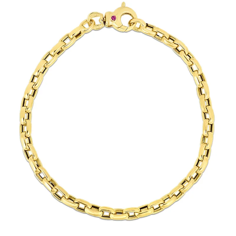 Beautiful Custom Charm Bracelets For Stylish Gifts-Square Link Chain Bracelet in 18K Yellow Gold Size 7"