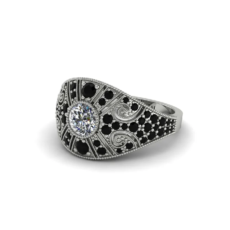 Sparkling Rings For Special Events-Diamond Vertical Three Stone Vintage Engagement Ring - Vivienne No. 33