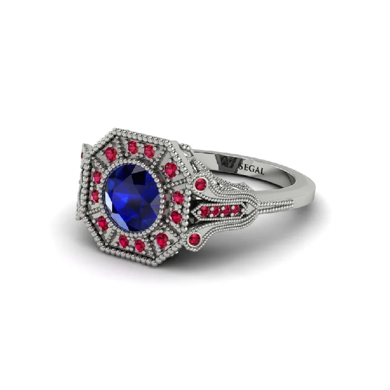 Luxury Gemstone Rings For High-End Fashion-Sapphire 14K Gold Art Deco Engagement Ring - Erin No. 60