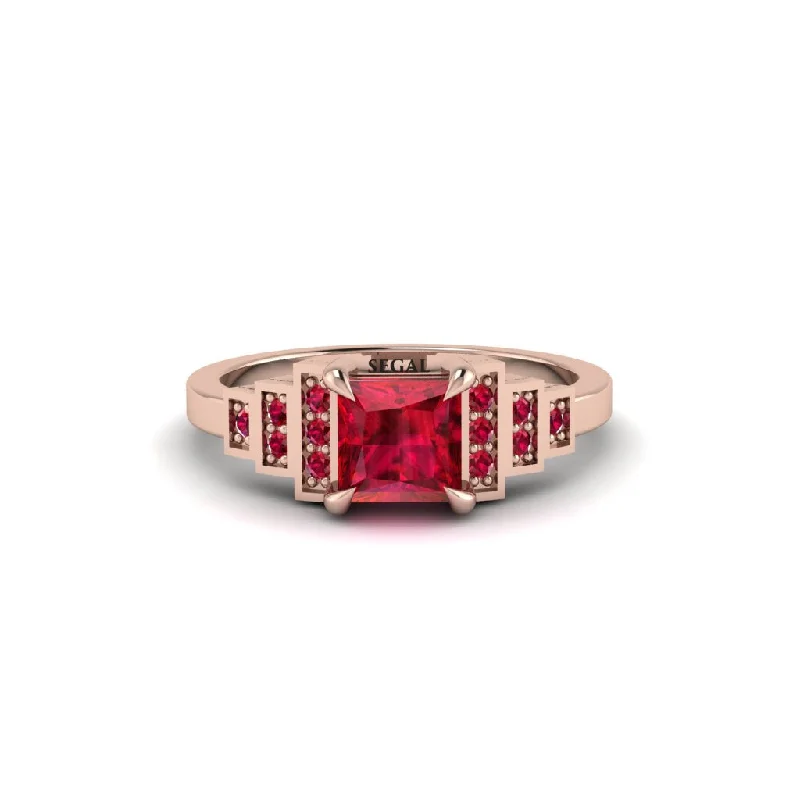 Luxury Custom Rings For Personalized Jewelry-Ruby Geometric Princess Cut Engagement Ring - Thea No. 56