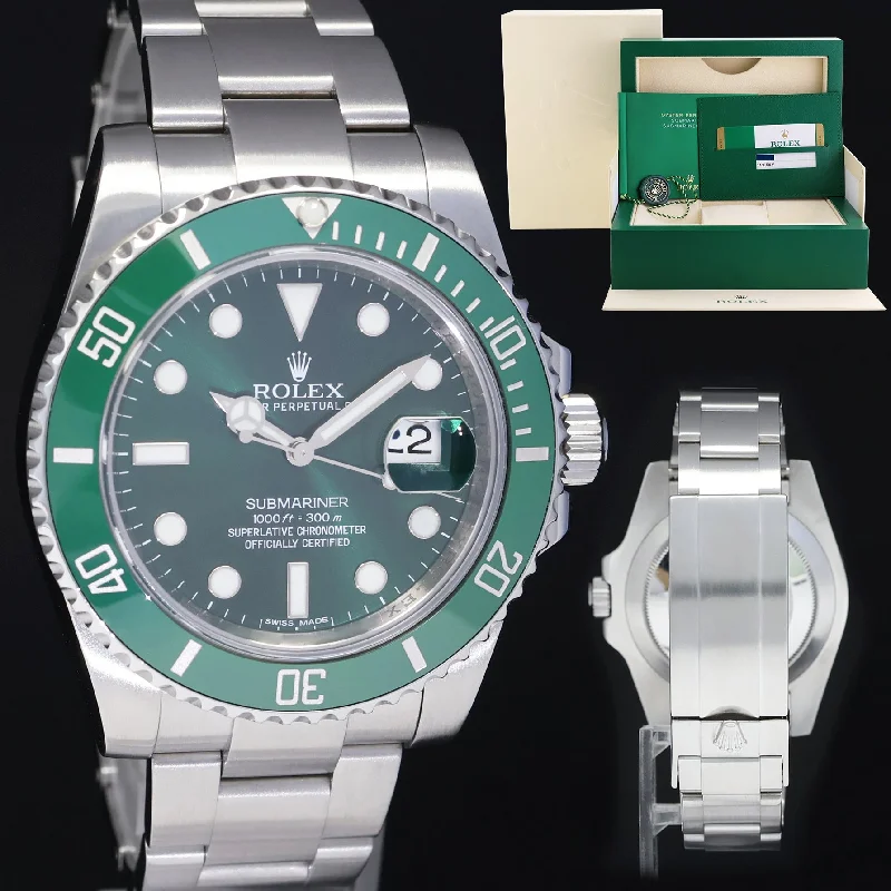 Elegant Men’s Leather Strap Watches For Timeless Fashion-MINT 2020 PAPERS Rolex Submariner Hulk 116610LV Green Dial Ceramic Watch Box