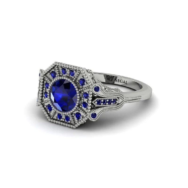 Timeless Gemstone Wedding Rings For Brides-Sapphire 14K Gold Art Deco Engagement Ring - Erin No. 75