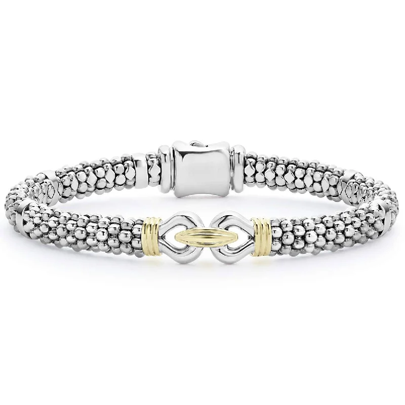 Timeless Pearl Bracelets For Classic Elegance-Derby Caviar Buckle Bracelet in Sterling Silver and 18K Yellow Gold, 6mm