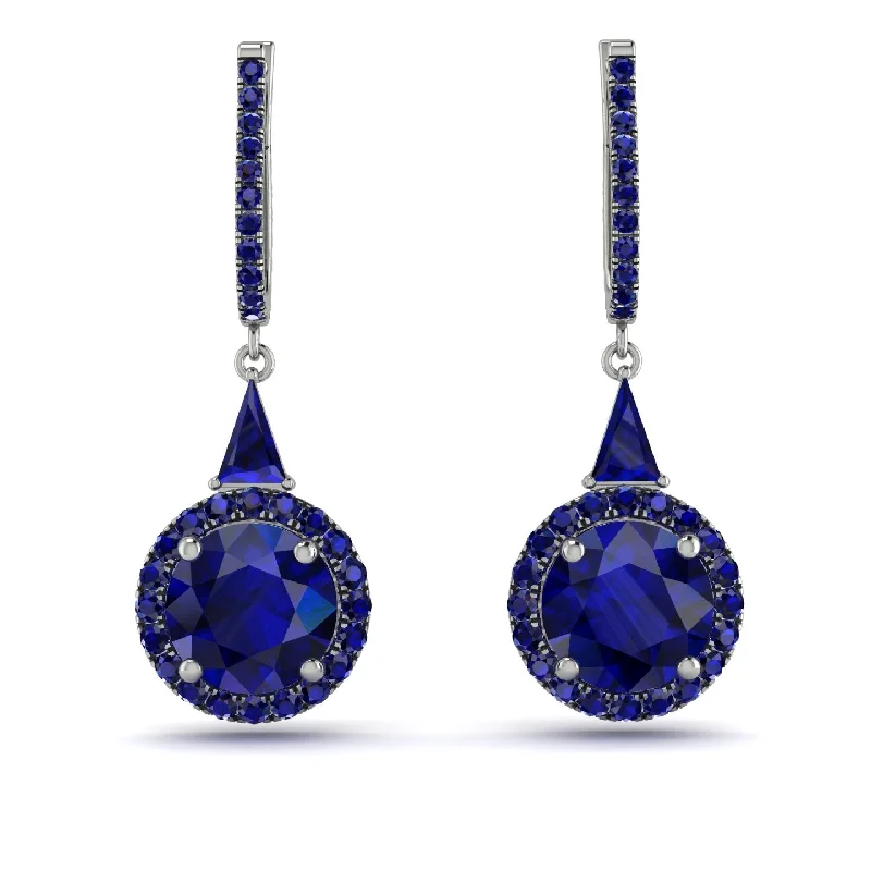 Fashionable Silver Earrings For Every Day-Hidden Halo Sapphire Earrings - Joanna No. 75