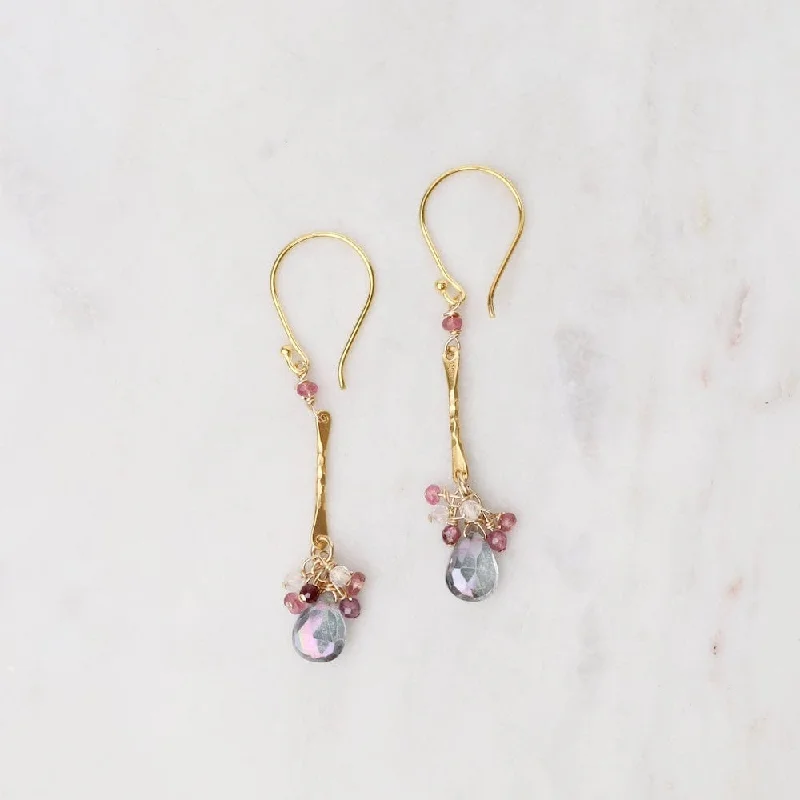 Classic Earrings For Everyday Glam-Mystic Topaz & Ruby Gold Bar Earrings