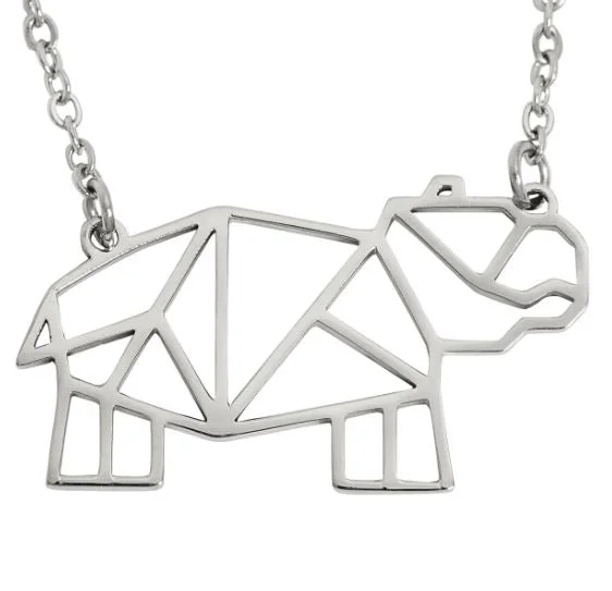 Annie Oak Hippo Geometric Necklace Silver