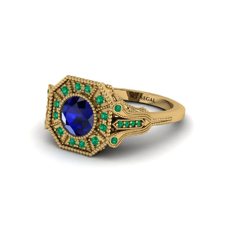 Beautiful Gemstone Rings For Bold Fashion-Sapphire 14K Gold Art Deco Engagement Ring - Erin No. 28