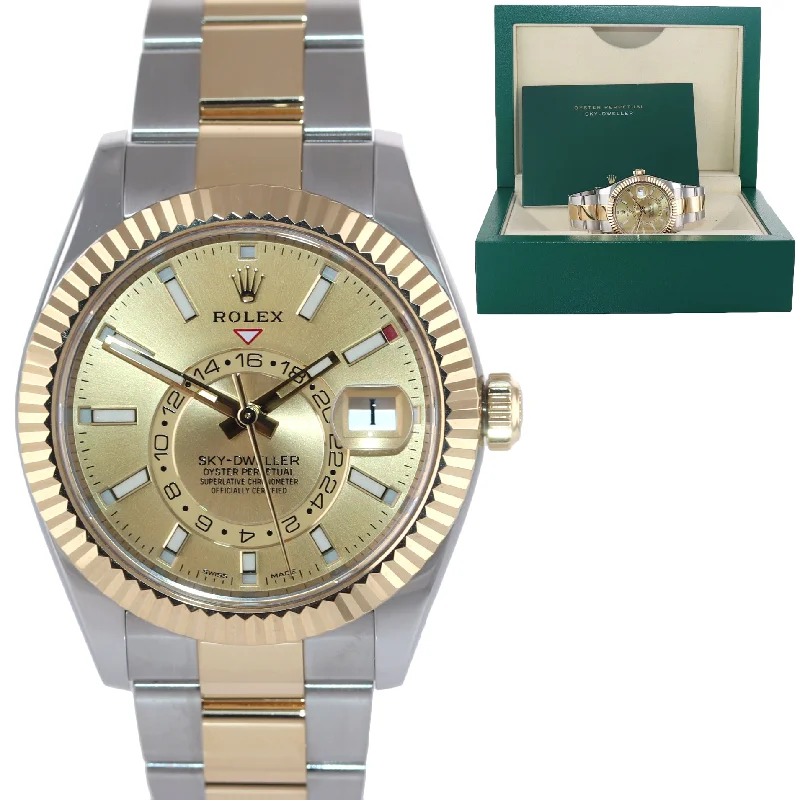 Luxury Swiss Watches For High-End Glam-MINT 2021 Rolex Sky-Dweller 326933 Champagne Two Tone Gold Steel Watch Box