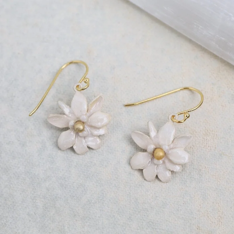 Handmade Gemstone Earrings For Unique Style-Magnolia Flower Wire Earrings